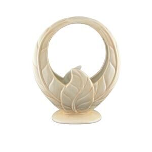 Vintage Art Deco MCM Beswick Pottery Vase Round Cream Leaf Motif